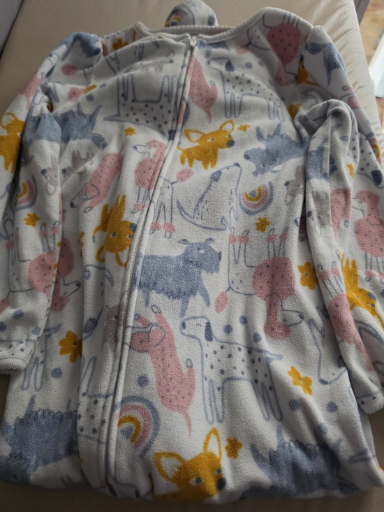 Simple Joys Other - Kids' Fleece One-Piece Pajamas in White with Pink & Yellow Animal Print